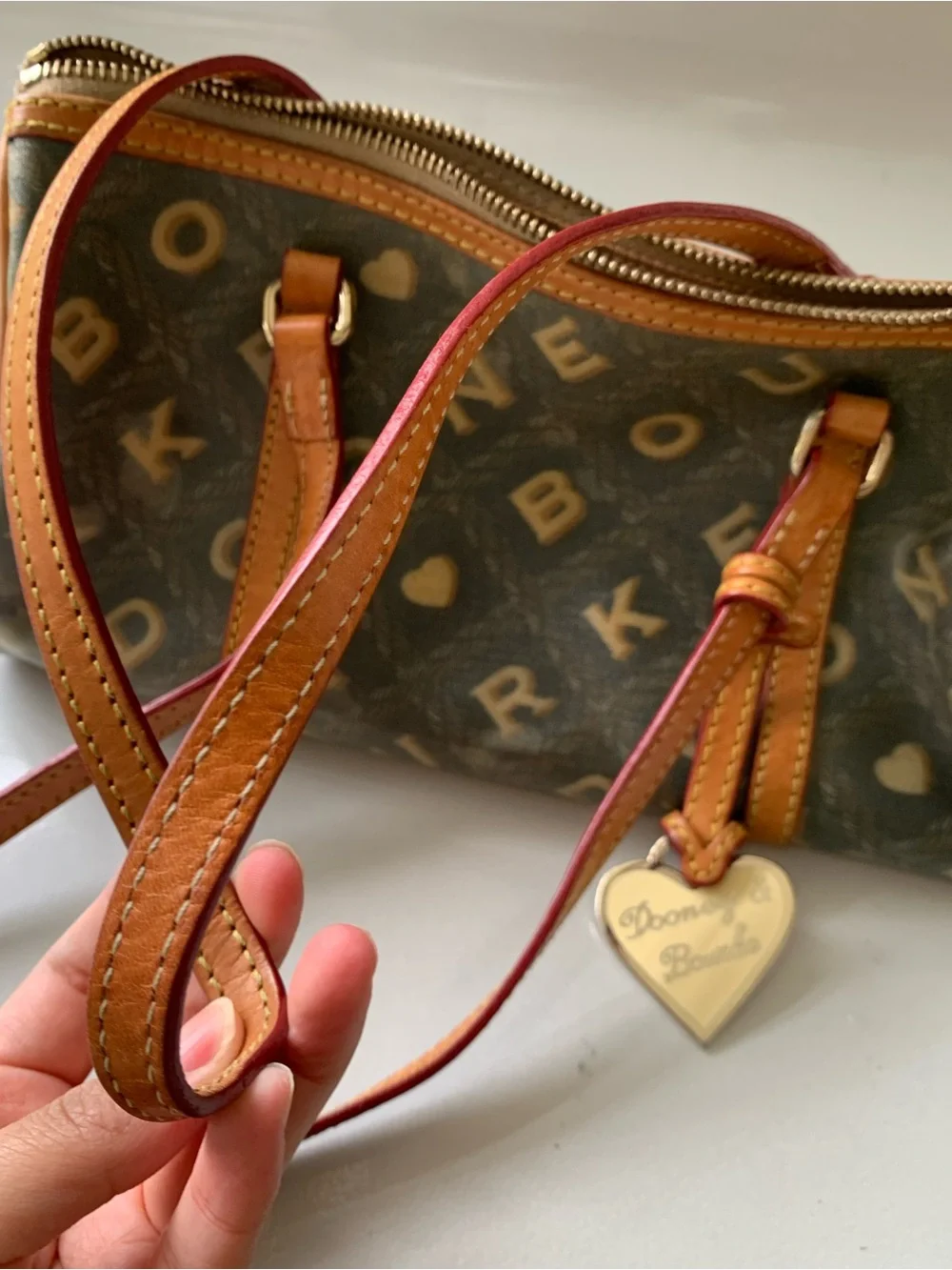 Dooney & Bourke Brown Logo Crossbody with Tan Trim